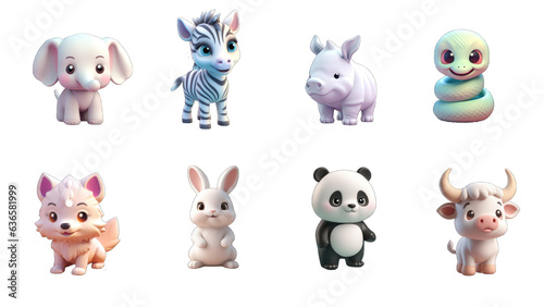 Wallpaper Mural Funny little animals. elephant, zebra, rhino, snake, wolf, rabbit, panda, buffalo. 3d vector icon set, Generative AI Torontodigital.ca