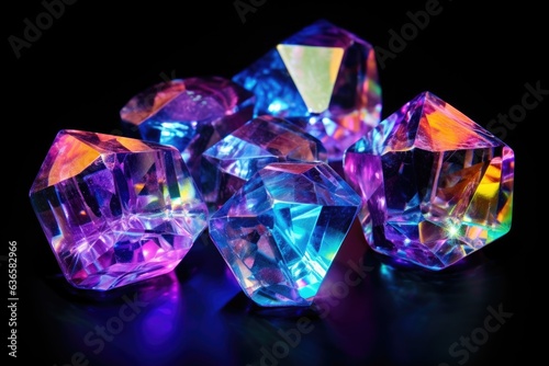 Beautiful fluorescence glow of natural rough diamonds