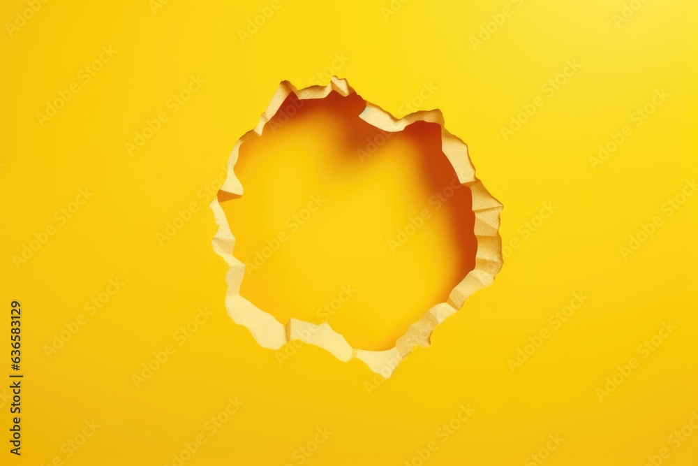 Big paper hole in center of yellow background Big paper hole in center of yellow background