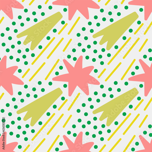 Abstract shapes modern pattern. Hand drawn vector illustration. Trendy shooting star seamless pattern design