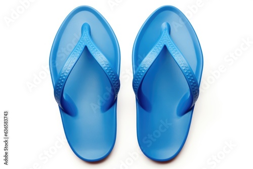 Blue flip flop beach shoes top view on white