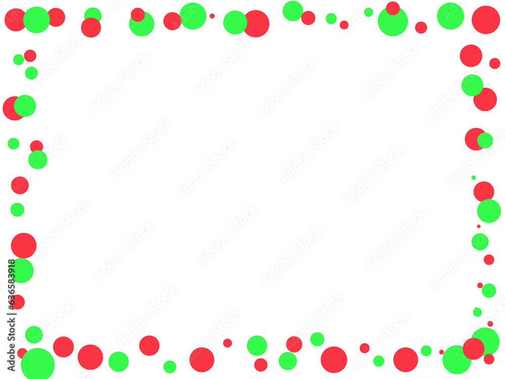 On a white background, a frame of red and green circles