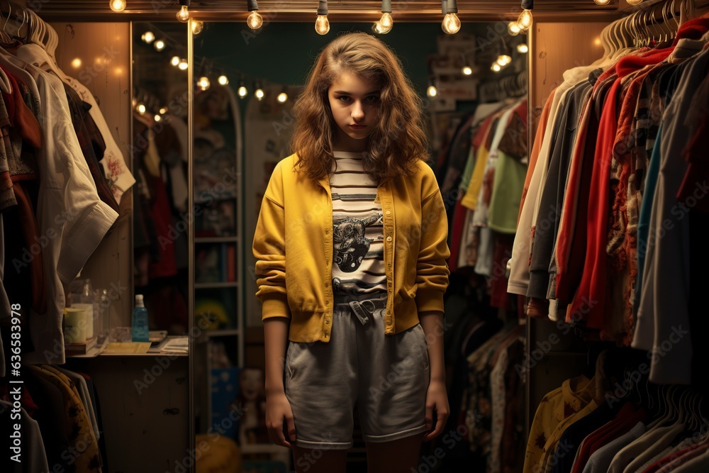 Fototapeta premium teenage girl standing in the dressing room at home