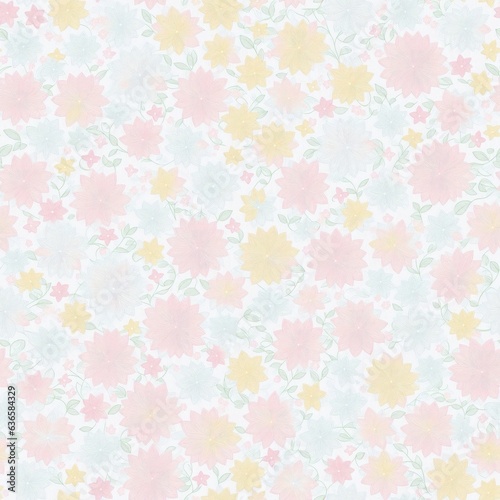 Embroidered seamless pattern of colorful flowers. AI generated.