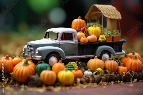 Car model pickup miniature and decorative pumpkin