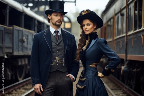 stylish woman and man, victorian era dresses © Jorge Ferreiro