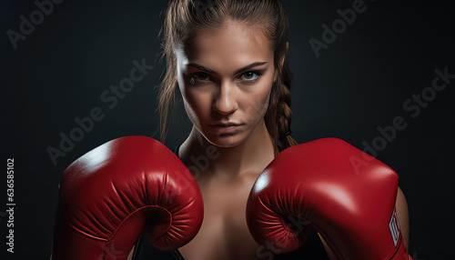 woman in red boxing gloves holding her boxing gloves © terra.incognita