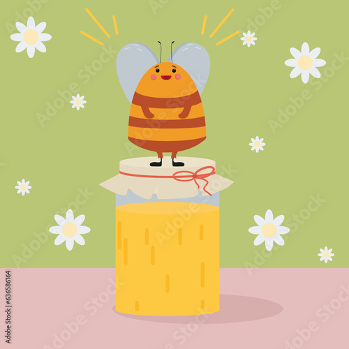jolie abeille sur un pot de confiture