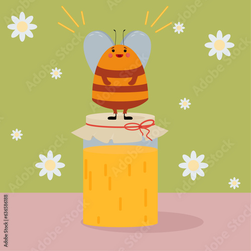 jolie abeille sur un pot de confiture