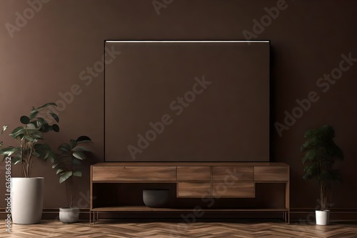 Cabinet mockup in modern empty room,dark brown wall.3d rendering 3d rendering