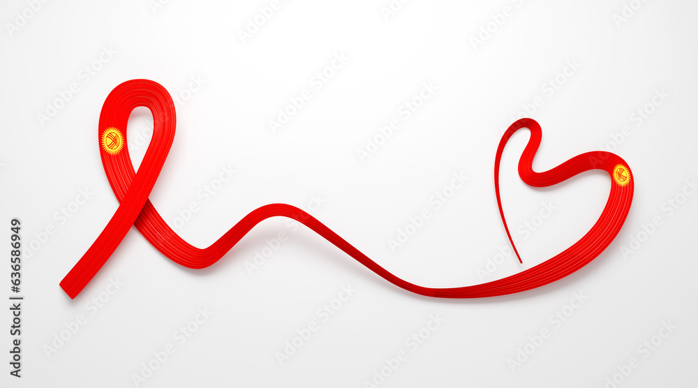 3d Flag Of Kyrgyzstan Heart Shape Shiny Wavy Awareness Ribbon flag White Background 3d illustration 3d Flag Of Kyrgyzstan Heart Shape Shiny Wavy Awareness Ribbon flag White Background 3d illustration