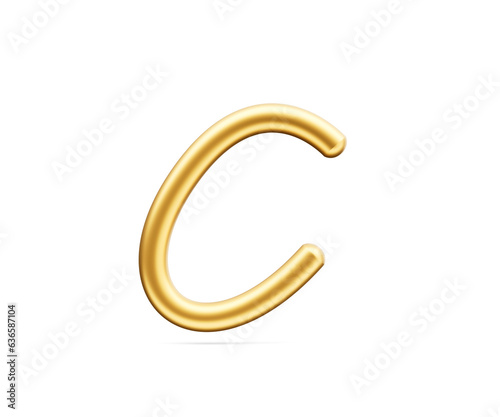 3d Golden Shiny Capital Letter C Alphabet C Rounded Inflatable Font White Background 3d Illustration