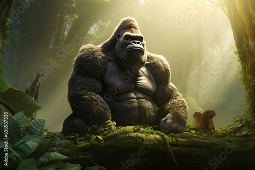 king kong beast in the jungle trendy ,  3d rendering , AI generative 