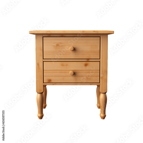 Pine wood side table isolated on transparent background