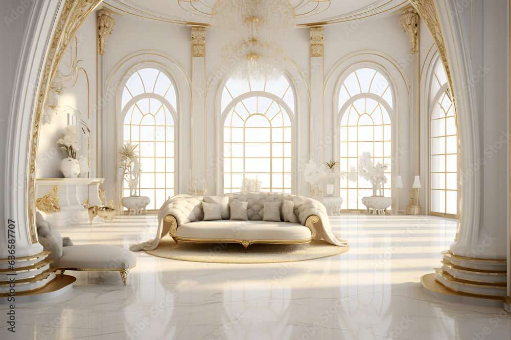 Grandeur of White and Gold Living Space