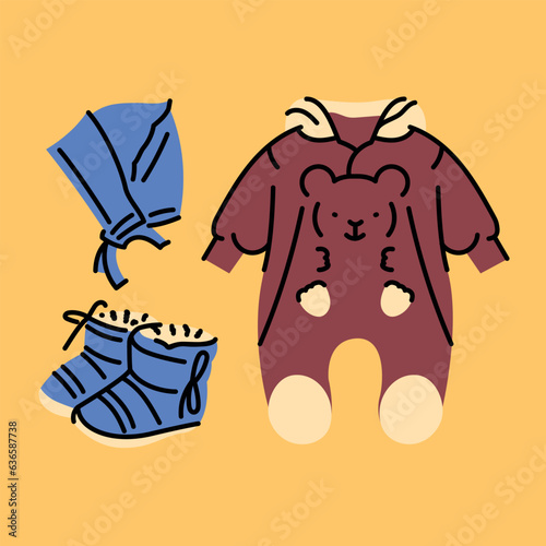 Baby rompers and cap and booties color concept