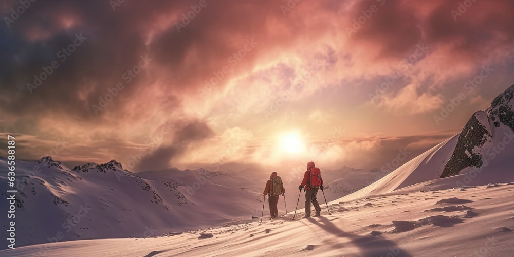 Mountain climber climbing snow mountain. Thriving in cold. conquering snowy heights Mountain climber climbing snow mountain. Thriving in cold. conquering snowy heights