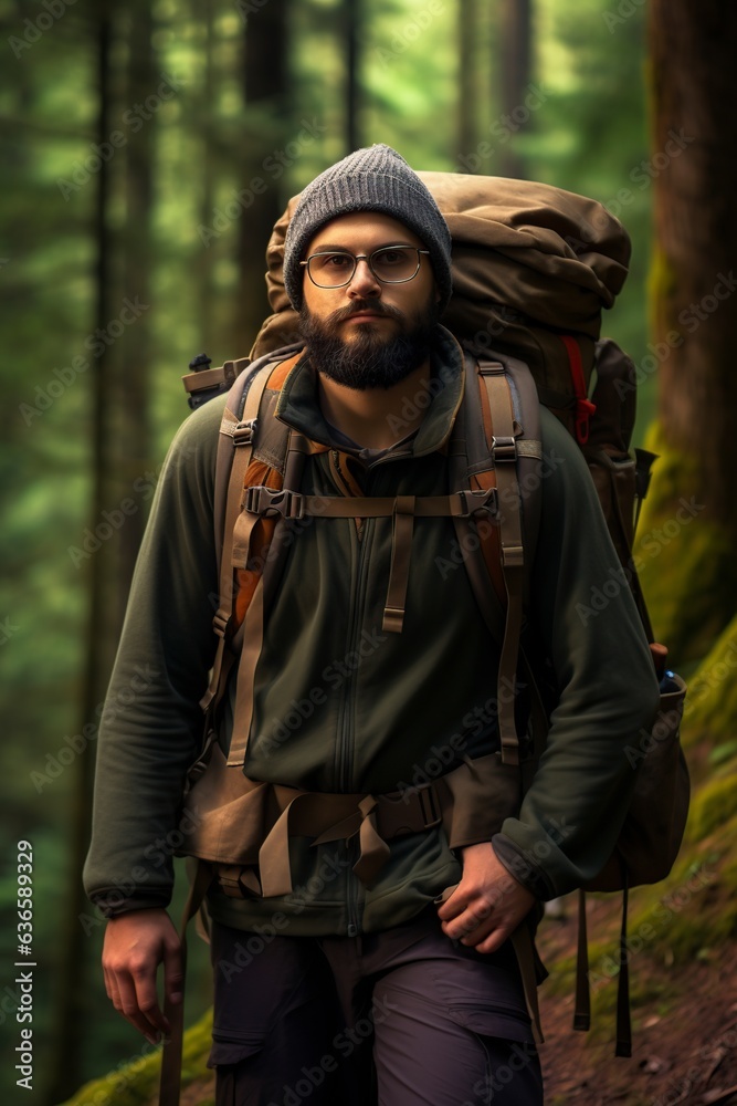 person with a heavy backpack and hiking boots looking person with a heavy backpack and hiking boots looking