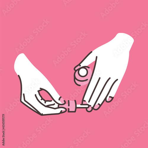 Applying cuticle oil color line illustration. Paint your nails.