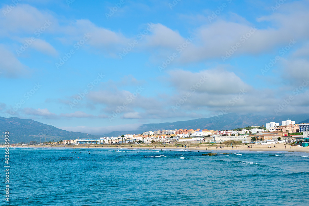 view of the sea and city in Tarifa Spain