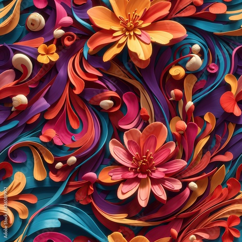 seamless pattern, colurful and vibrant swirly and flowery background