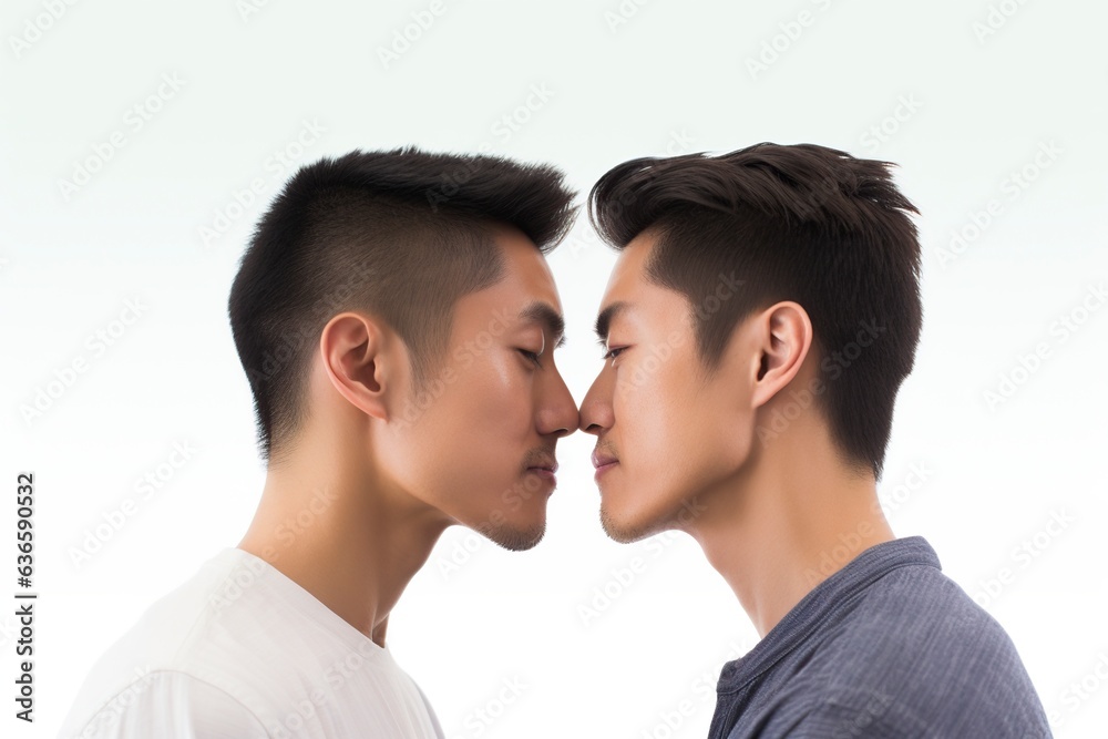 beautiful asian gay couple kissing and looking at each other beautiful asian gay couple kissing and looking at each other