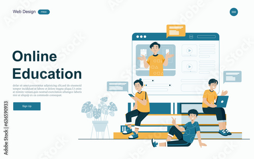 Online education for caters to  interests.With a wide range of subjects and programs.Vector illustration.