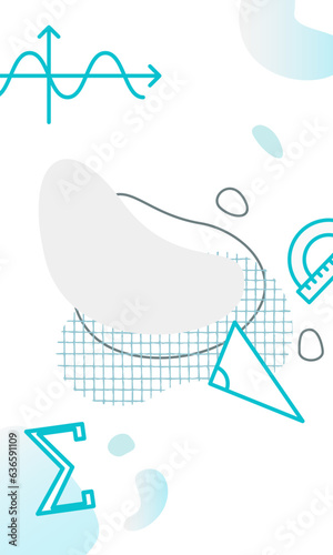 Template with a triangle, sinusoid, sum sign, protractor in blue colors