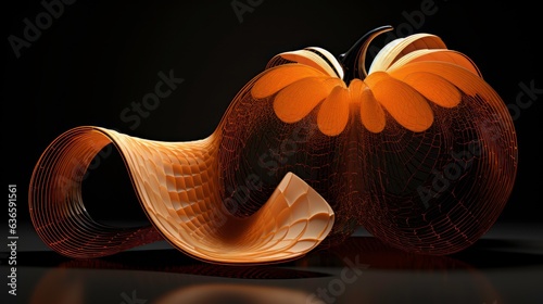  3d abstract black background with colorful abstract orange halloween pumpkin object colorful design cover illustration photo