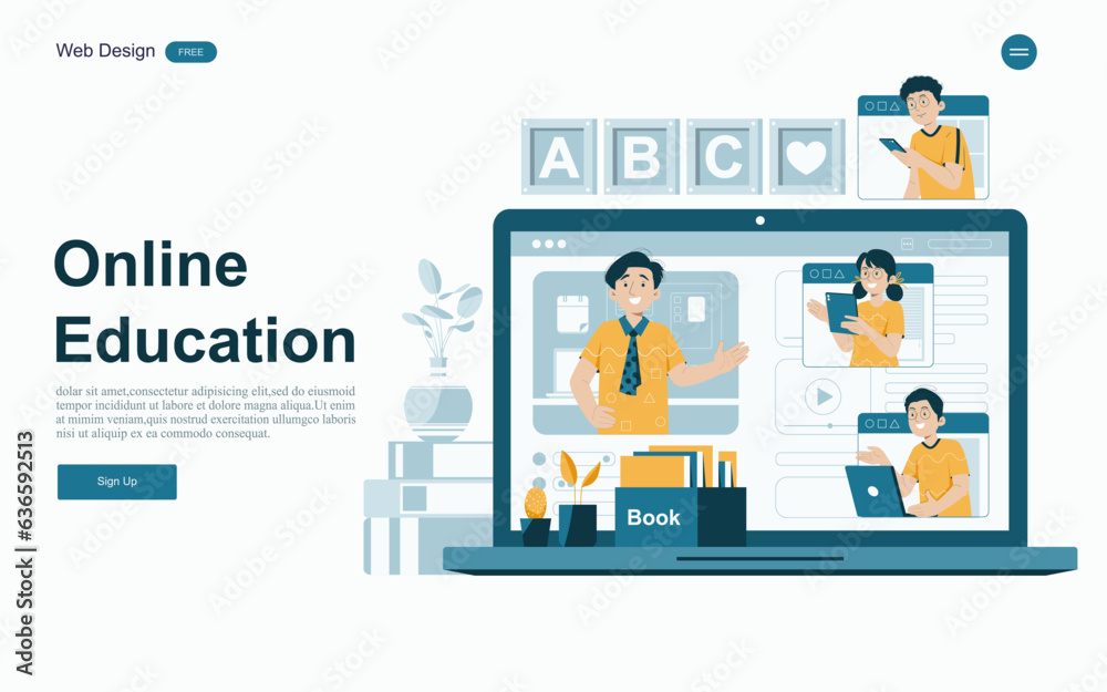 Online education for caters to  interests.With a wide range of subjects and programs.Vector illustration.