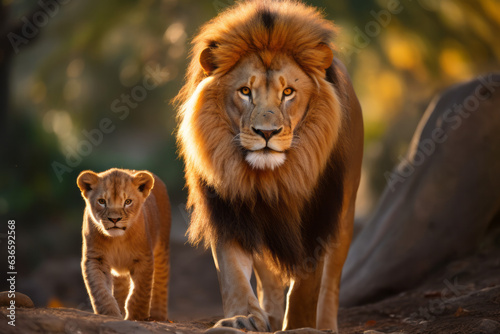 Papa lion, mama lion, and little baby lion