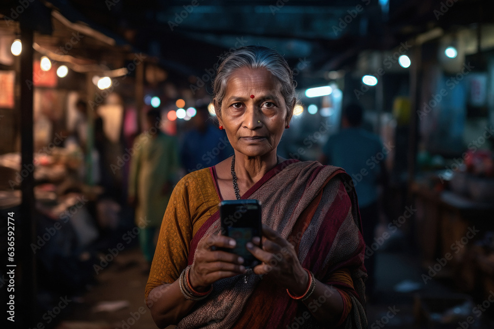 Senior indian woman using smartphone