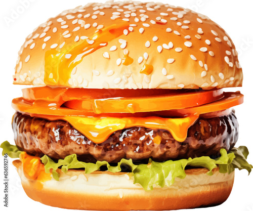 burger orange in the flat style, white background, Generative AI