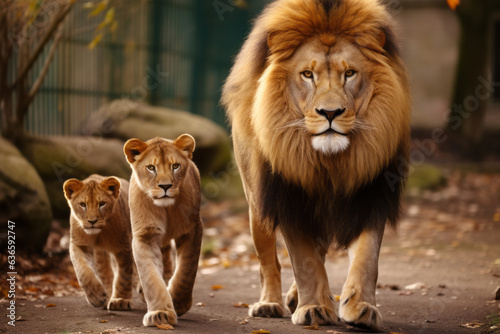 Papa lion, mama lion, and little baby lion
