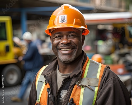 A happy Engineer or Architect or Construction worker with white safety helmet in construction site.