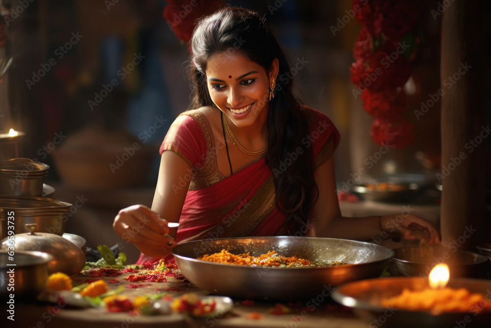Indian woman or housewife cooking at home Indian woman or housewife cooking at home