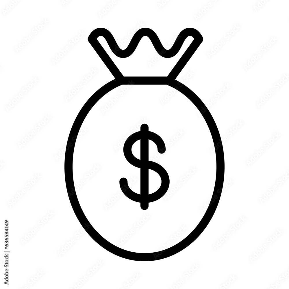 Vector money bag business icon. Line icon of money bag in black color. Finance and money concept. Money bag with dollar sign. Editable stroke. Vector money bag business icon. Line icon of money bag in black color. Finance and money concept. Money bag with dollar sign. Editable stroke.