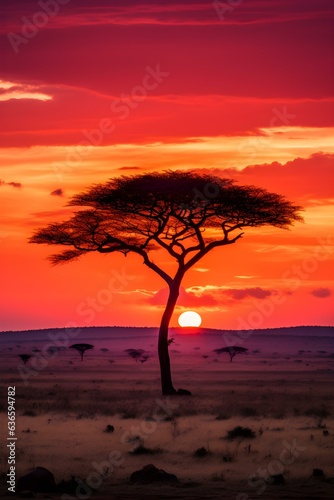 Sunset View of a Tree in front of an African Landscape 
