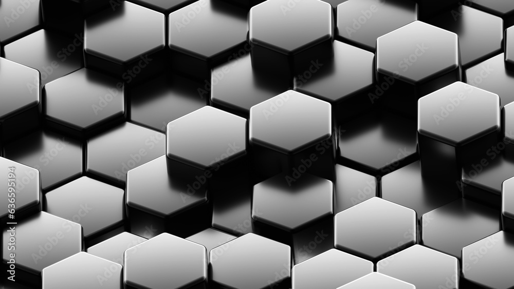 Abstract 3D geometric background, blak hexagons shapes, 3D honeycomb pattern. Abstract 3D geometric background, blak hexagons shapes, 3D honeycomb pattern.