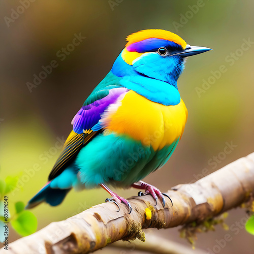 Photo Purple Winged Bird in a Tropical Forest.