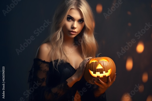 halloween witch with pumpkin