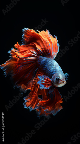 betta fish, fish fighters, ios background style, siamese fish fighting isolated on black background, betta splendens isolated beautiful tail,  © Phichet1991