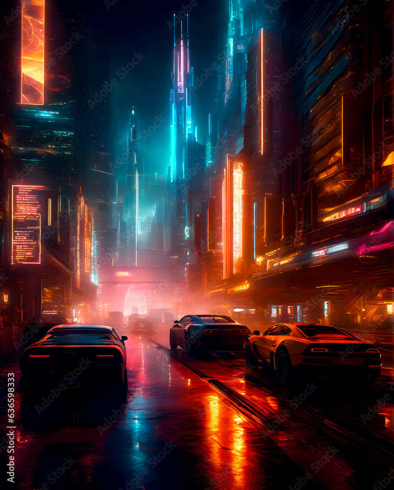 Metaverse futuristic city street with holograms generative ai