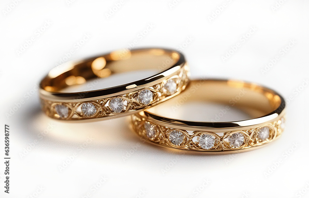 Gold wedding rings on white background. Gold wedding rings on white background.