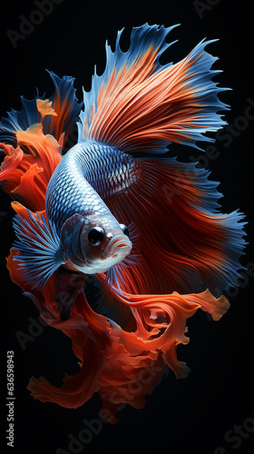 betta fish, fish fighters, ios background style, siamese fish fighting isolated on black background, betta splendens isolated beautiful tail, 