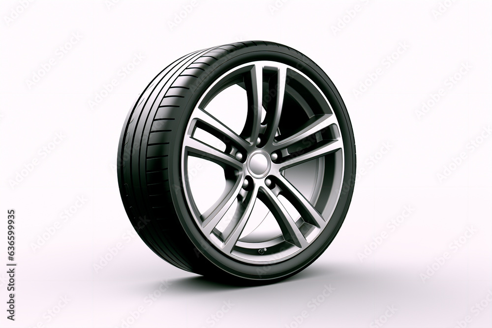 Obraz premium Car wheels on a white background. Tires. Tire replacement on the car