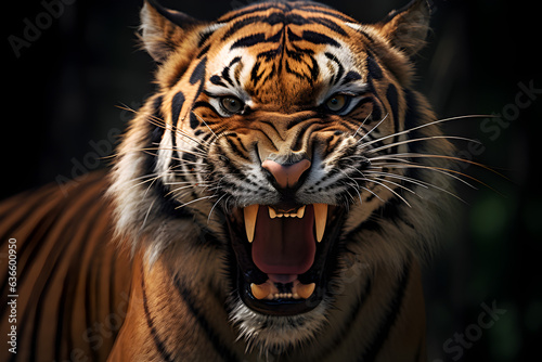Portrait of a tiger on a black background.Close-up. © JewJew