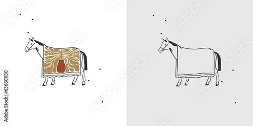 Hand drawn abstract vector graphic clipart illustration boho horse logo element.Western design concept. Doodle wild west contemporary art.Cowboy girl modern drawing. Graphic horse farm design.