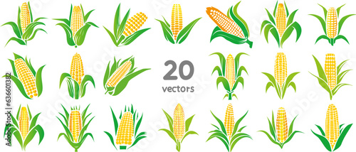 ripe corn collection of vector images of colored simple silhouettes