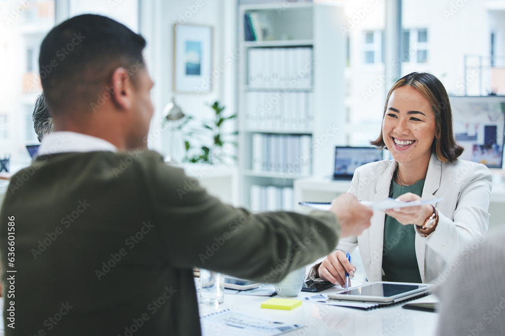 Teamwork, meeting and documents with a business asian woman in the office for planning or strategy. Teamwork, smile and portfolio with a team in the boardroom for contract agreement or discussion Teamwork, meeting and documents with a business asian woman in the office for planning or strategy. Teamwork, smile and portfolio with a team in the boardroom for contract agreement or discussion
